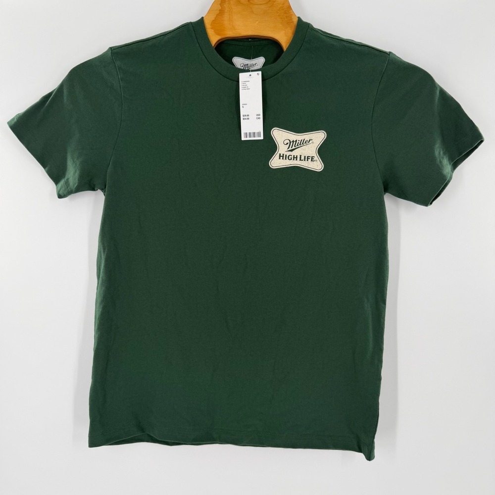 Miller High Life Beer Deer Graphic T-Shirt Green Mens Small New NWT